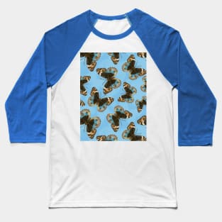 Blue Pansy Butterfly pattern on blue Baseball T-Shirt